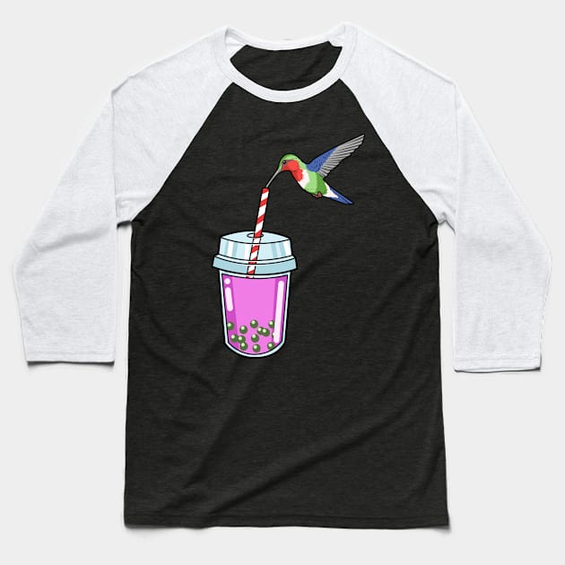 Bubble Tea Gift Women Bird Pink Boba Tea Gift Hummingbird Baseball T-Shirt by PomegranatePower